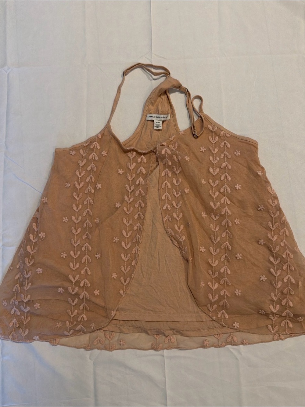 American Eagle Outfitters Embroidered Peach Halter Cami